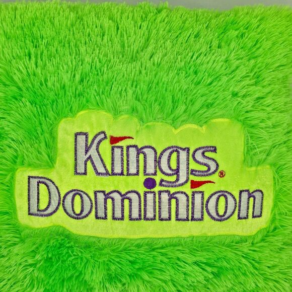 Kings Dominion Plush Pillow Shaggy Fuzzy Bright Green Goffa Int'l Square 14"x14" - Picture 3 of 10